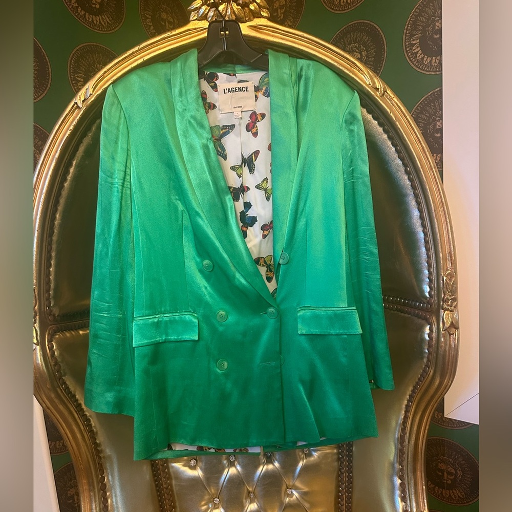 L'AGENCE Vibrant Green Satin Blazer, Size 0, Perfect Condition, worn once